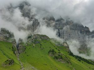 Fog obscuring a Swiss mountainside
